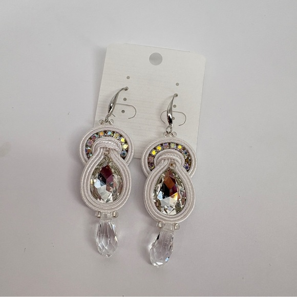 Handmade Earrings Soutache‎ handcrafted White - Picture 3 of 8